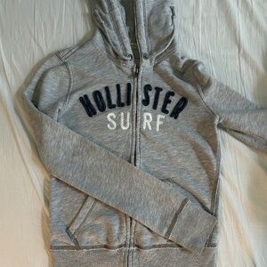 Hollister grey zip up hoodie, size s